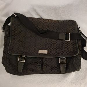 Coach Black Canvas and Leather Signature Messenger Laptop Bag F70293 GUC